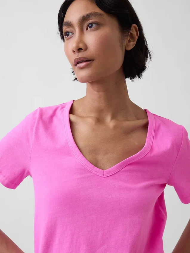 Camiseta de algodón orgánico Vintagesoft con cuello en V