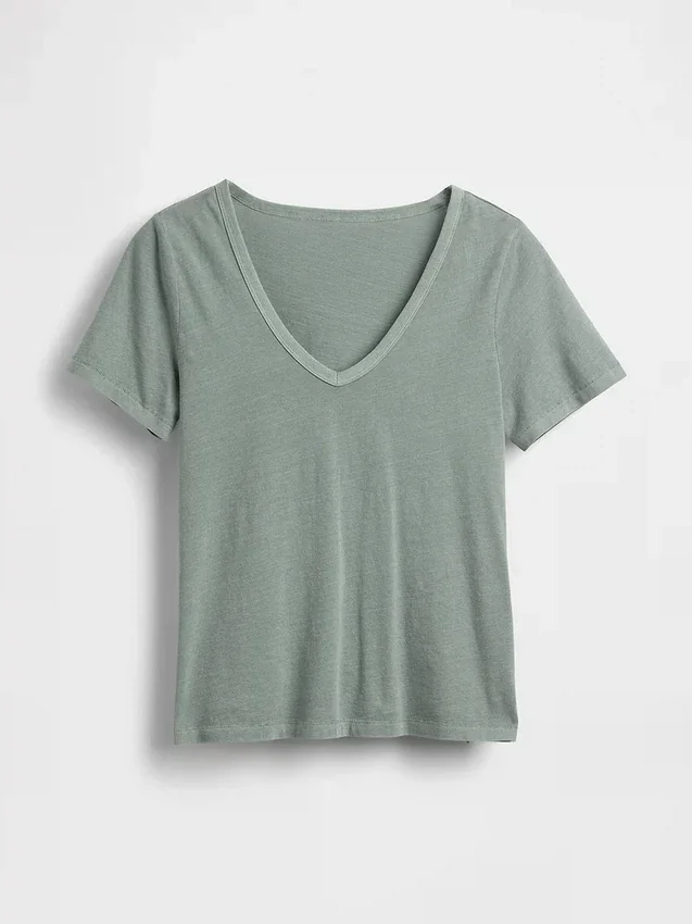 Camiseta de algodón orgánico Vintagesoft con cuello en V