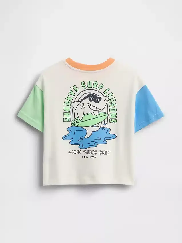 Camiseta de algodón suave con estampado gráfico de gran tamaño para bebés y niños pequeños