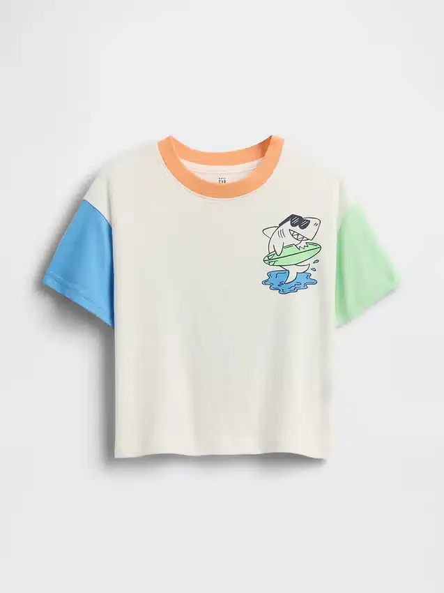 Camiseta de algodón suave con estampado gráfico de gran tamaño para bebés y niños pequeños