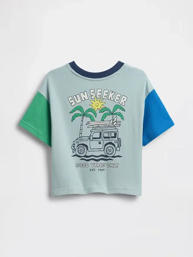 Camiseta de algodón suave con estampado gráfico de gran tamaño para bebés y niños pequeños