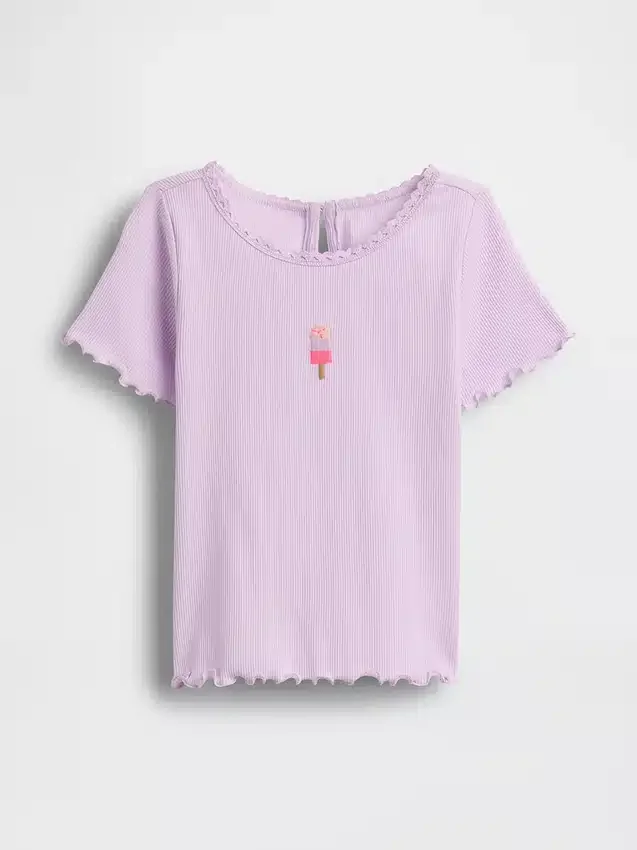 Camiseta de bebé y Niño con bordado de helado y cuello acanalado