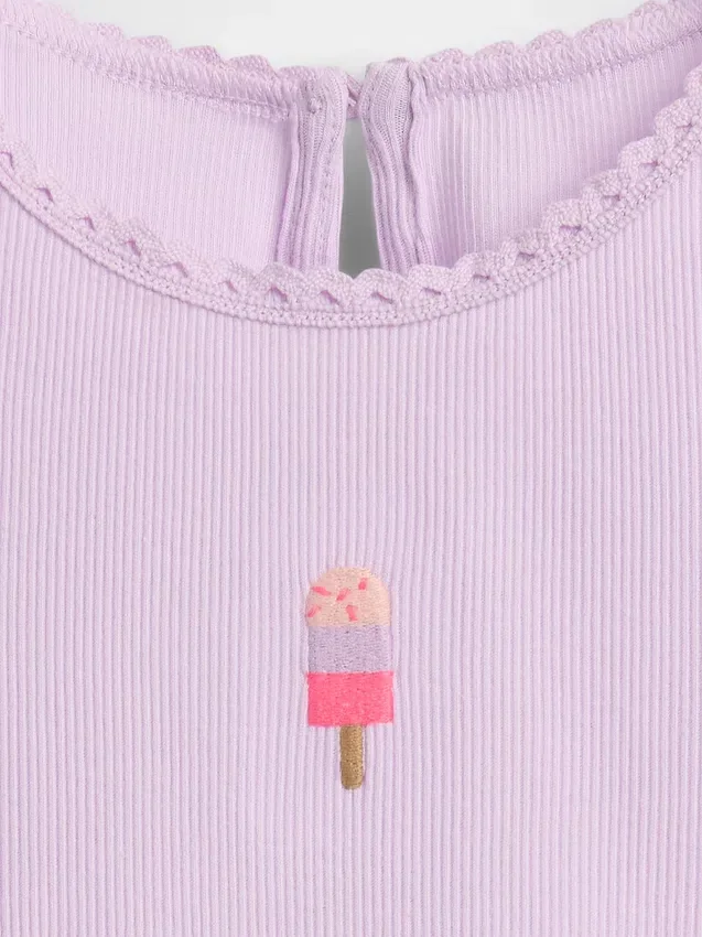 Camiseta de bebé y Niño con bordado de helado y cuello acanalado