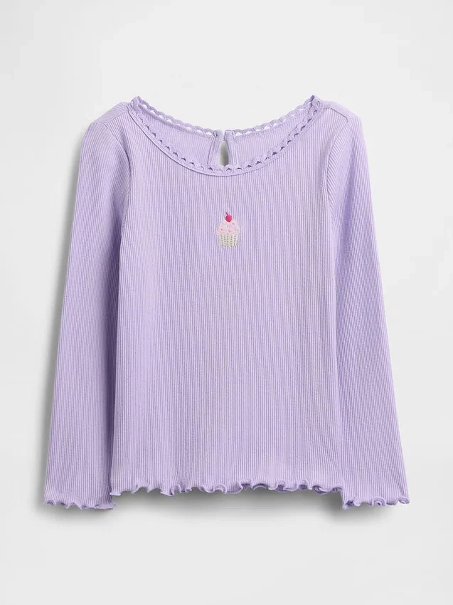 Camiseta de bebé y niño con estampado bordado y tejido acanalado