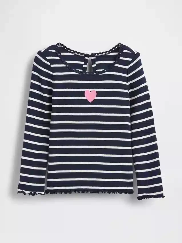 Camiseta de bebé y niño con estampado bordado y tejido acanalado