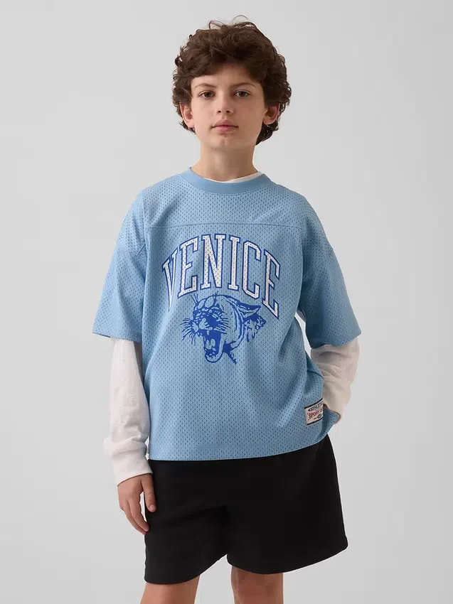 Camiseta de jersey con estampado oversize de malla para niños