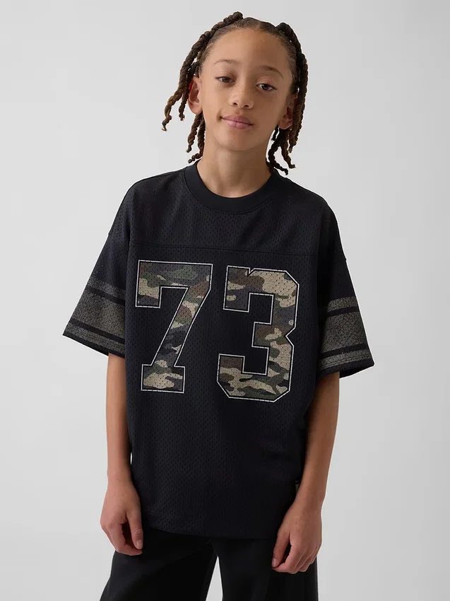 Camiseta de jersey con estampado oversize de malla para niños
