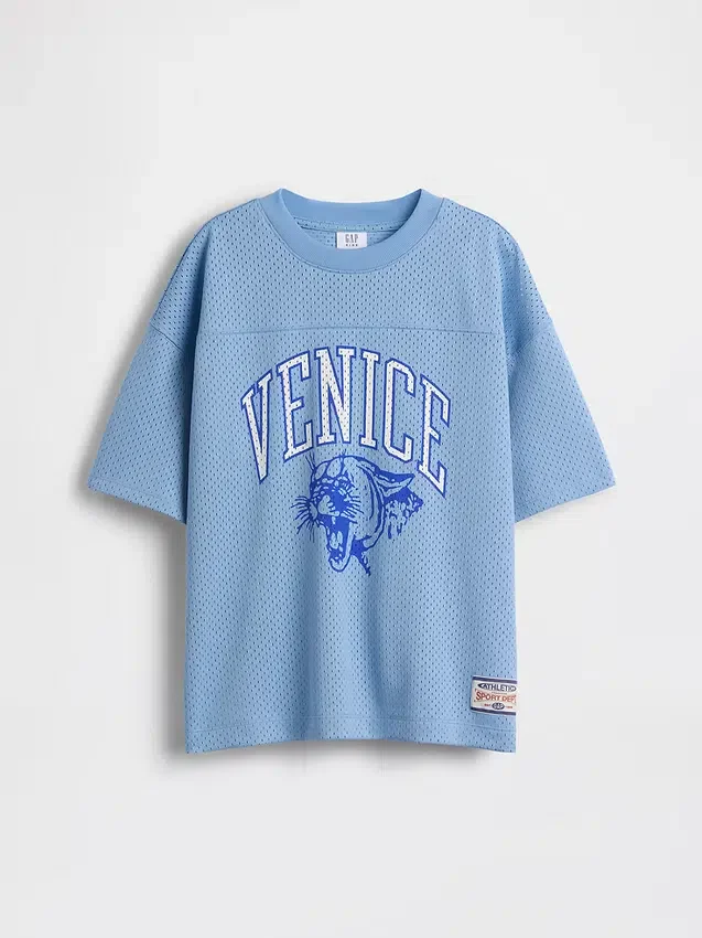Camiseta de jersey con estampado oversize de malla para niños