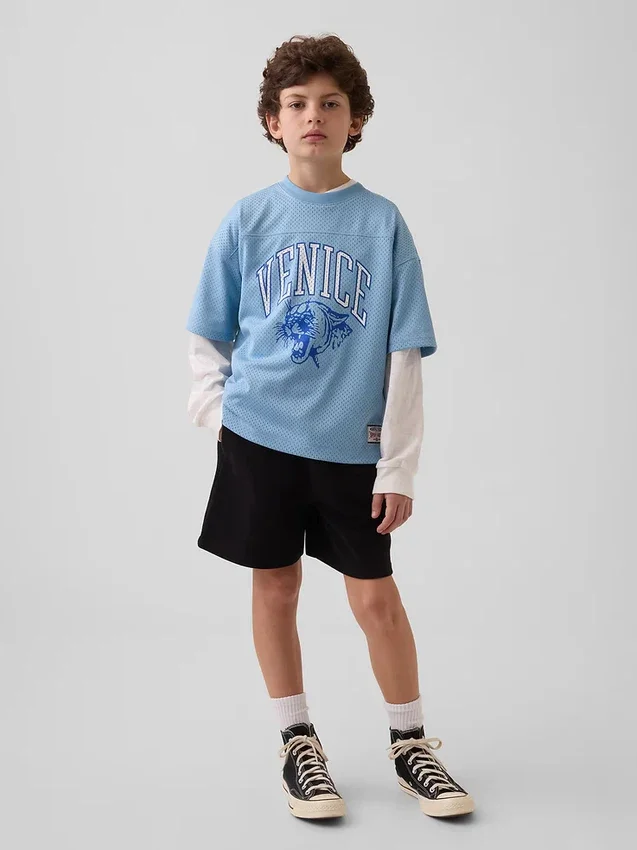 Camiseta de jersey con estampado oversize de malla para niños