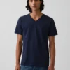 Camiseta de jersey de algodón con cuello en V
