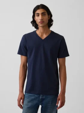 Camiseta de jersey de algodón con cuello en V
