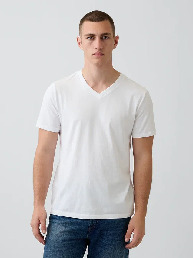 Camiseta de jersey de algodón con cuello en V
