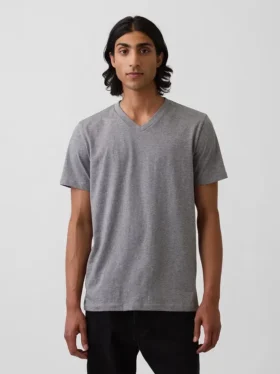 Camiseta de jersey de algodón con cuello en V