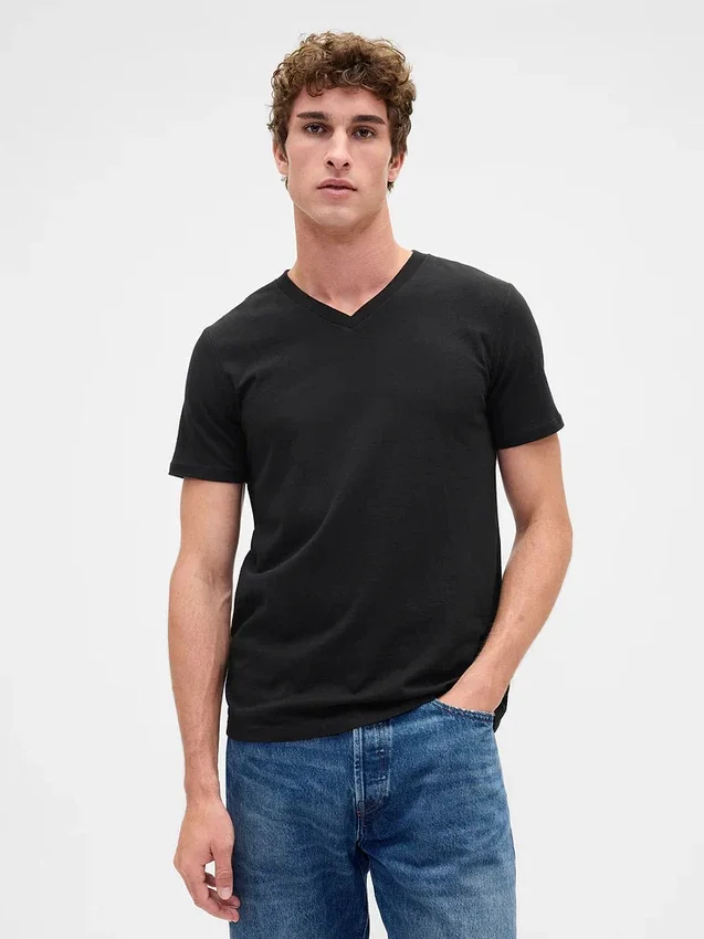 Camiseta de jersey de algodón con cuello en V