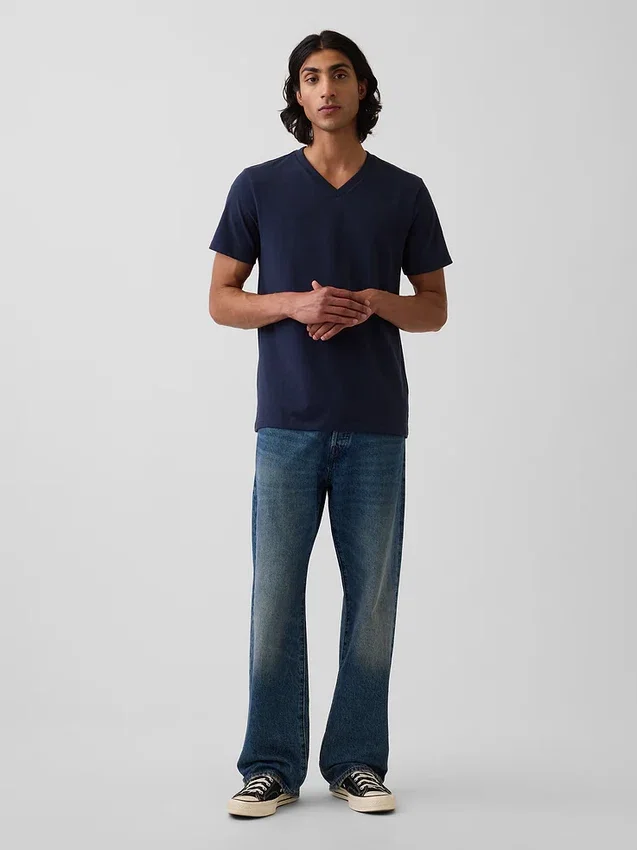 Camiseta de jersey de algodón con cuello en V