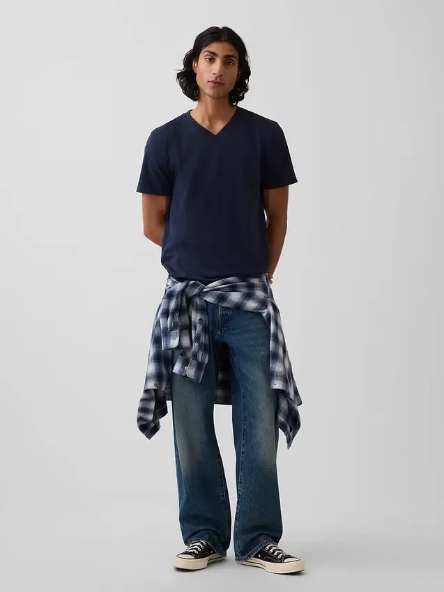 Camiseta de jersey de algodón con cuello en V