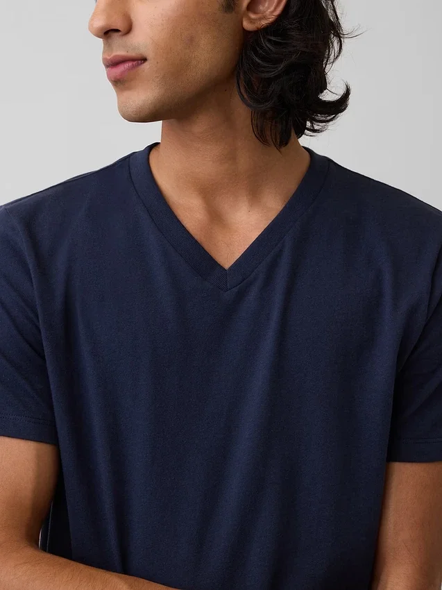 Camiseta de jersey de algodón con cuello en V
