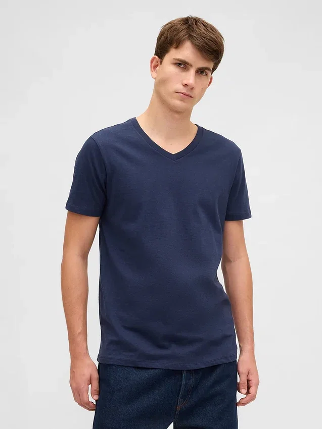 Camiseta de jersey de algodón con cuello en V