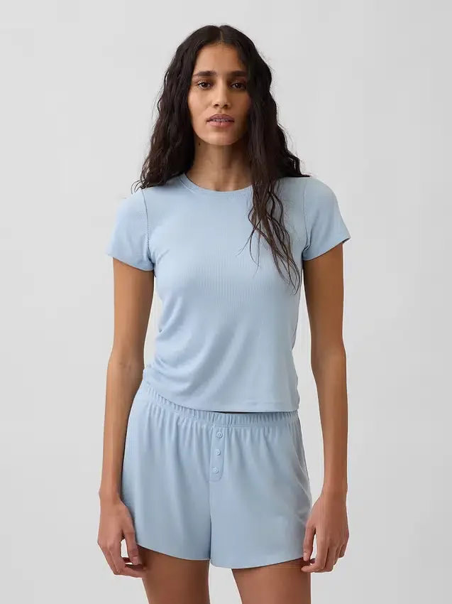 Camiseta de pijama con canalé fino