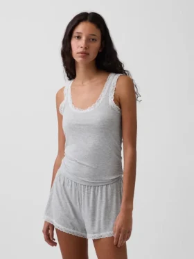 Camiseta de pijama sin mangas con ribete de encaje de modal ultra suave