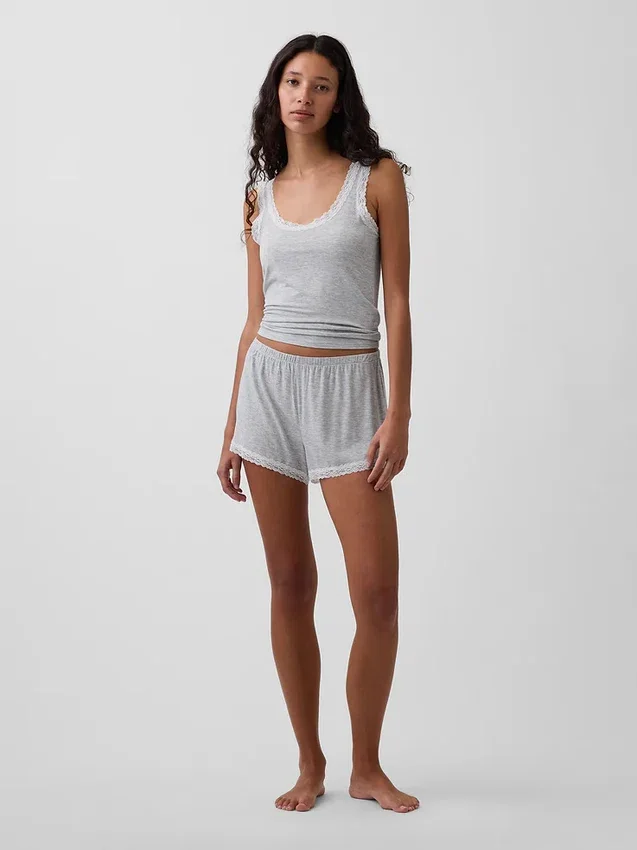 Camiseta de pijama sin mangas con ribete de encaje de modal ultra suave