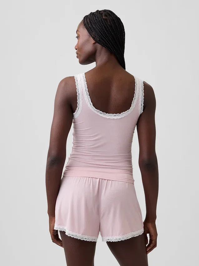 Camiseta de pijama sin mangas con ribete de encaje de modal ultra suave