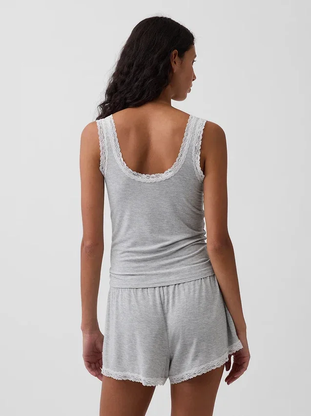 Camiseta de pijama sin mangas con ribete de encaje de modal ultra suave