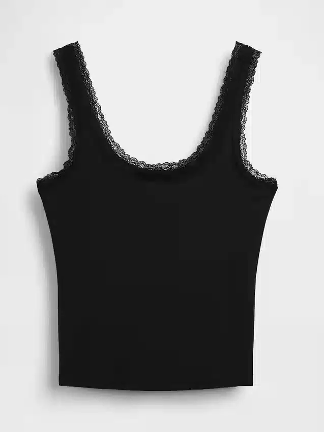 Camiseta de pijama sin mangas con ribete de encaje de modal ultra suave