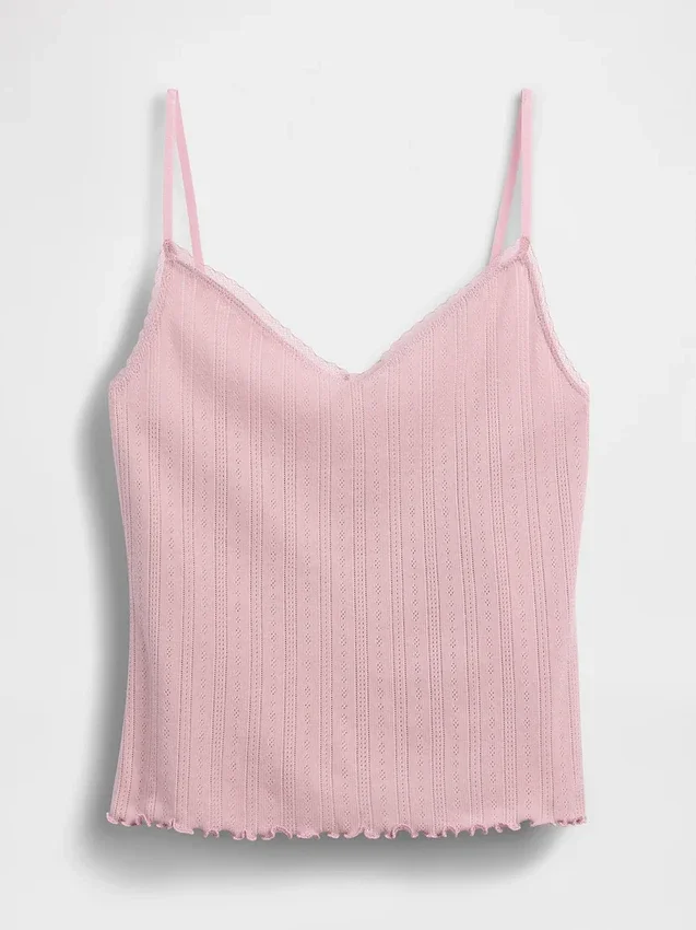 Camiseta de pijama tipo camisola con punto calado y dobladillo ondulado