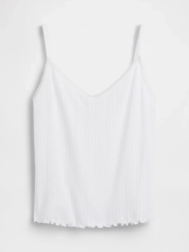 Camiseta de pijama tipo camisola con punto calado y dobladillo ondulado