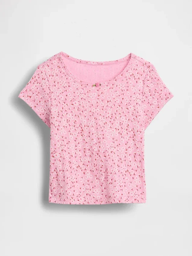 Camiseta de punto pointelle con canalé para bebés y niños pequeños