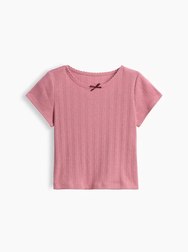 Camiseta de punto pointelle con canalé para bebés y niños pequeños