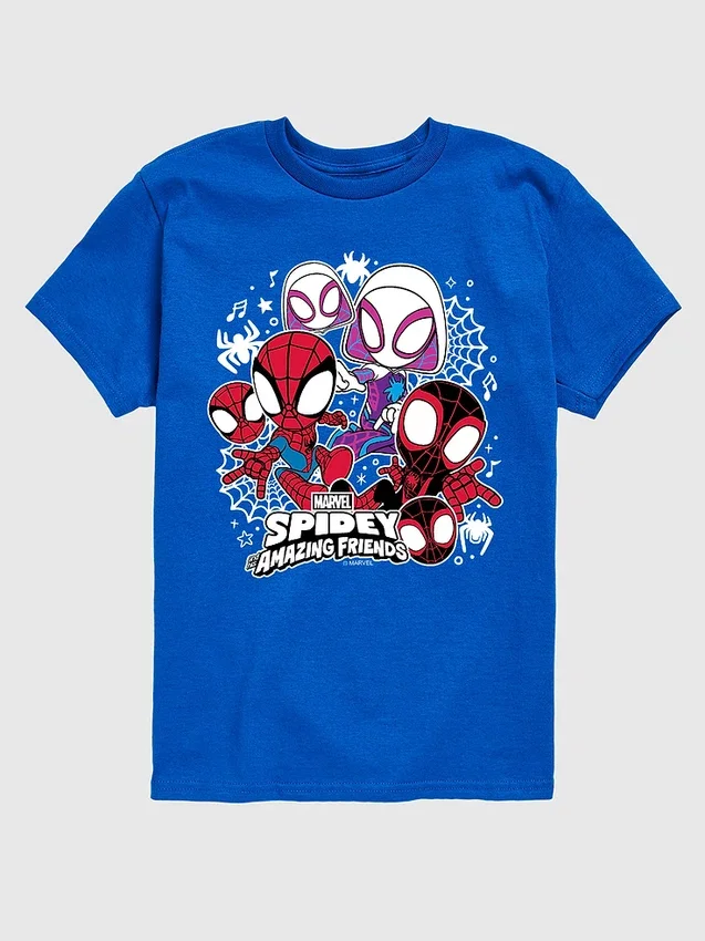 Camiseta gráfica de manga corta para niños pequeños con Spidey y sus amigos de Marvel en pantalones cortos