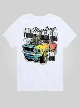 Camiseta gráfica de pantalones cortos para niños con el Ford Mustang 1970 arcoíris