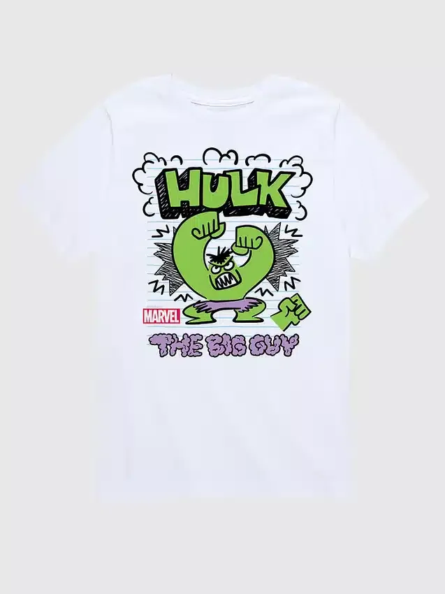 Camiseta gráfica de pantalones cortos para niños pequeños con diseño de Marvel: El Increíble Hulk estilo garabato