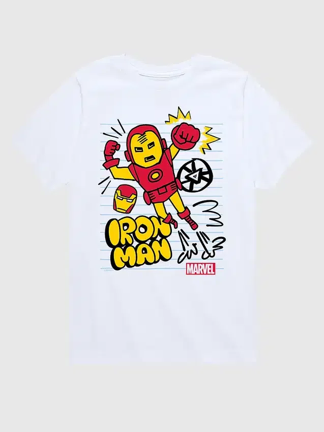 Camiseta gráfica de pantalones cortos para niños pequeños con diseño «Doodle» de Iron Man de Marvel