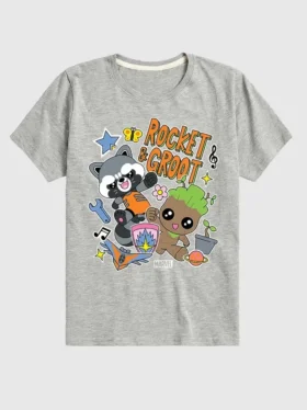 Camiseta gráfica de pantalones cortos para niños pequeños con Groot y Rocket de Marvel