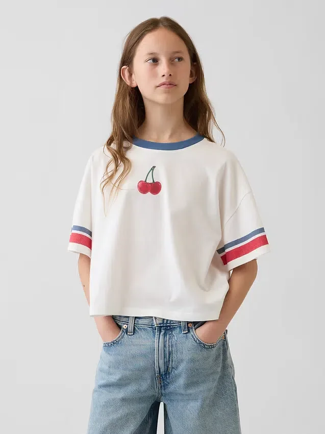 Camiseta gráfica oversize de corte cuadrado para niños