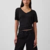 Camiseta holgada con cuello en V de mezcla de lino