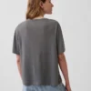 Camiseta holgada con cuello en V de mezcla de lino