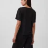 Camiseta holgada con cuello en V de mezcla de lino