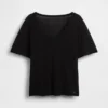 Camiseta holgada con cuello en V de mezcla de lino