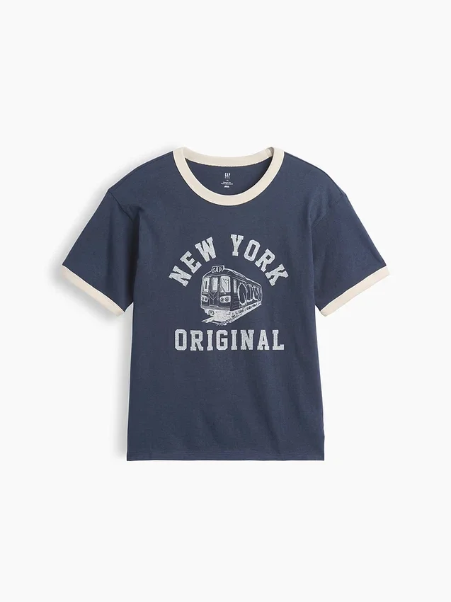 Camiseta infantil con cuello redondo y estampado «Relaxed New York»