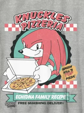 Camiseta infantil con diseño de Knuckles comiendo pizza de Sonic the Hedgehog