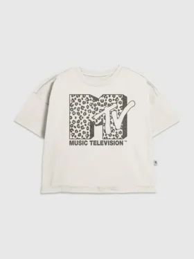 Camiseta infantil con diseño gráfico del logotipo de MTV con estampado de leopardo