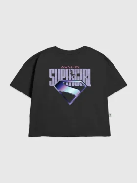 Camiseta infantil con diseño gráfico del logotipo morado de Supergirl