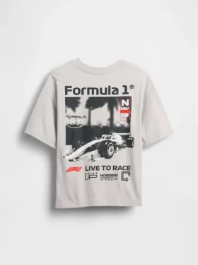 Camiseta infantil con gráfico de Fórmula 1 de corte oversize
