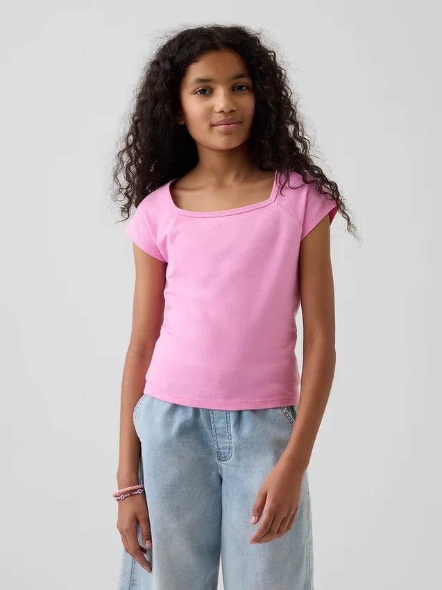 Camiseta infantil de cuello cuadrado