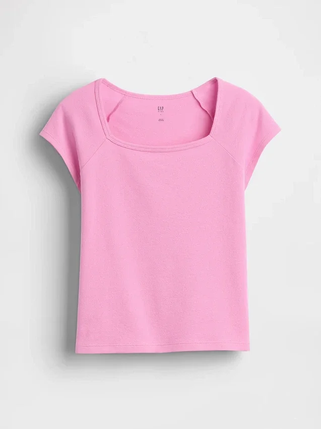 Camiseta infantil de cuello cuadrado