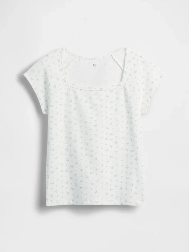 Camiseta infantil de cuello cuadrado